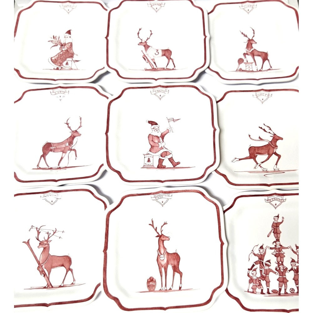 Juliska Country Estate Reindeer Games Square Dessert Plate Set (9) Made Portugal